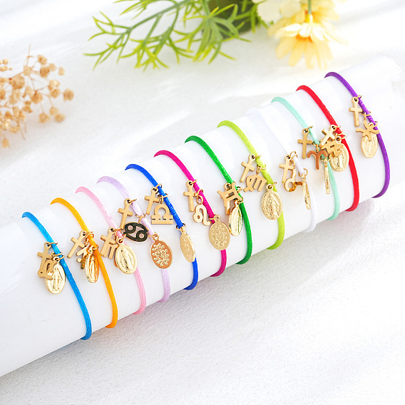 Браслеты с подвесками в виде креста и созвездия из латуни, регулируемые браслеты шнур