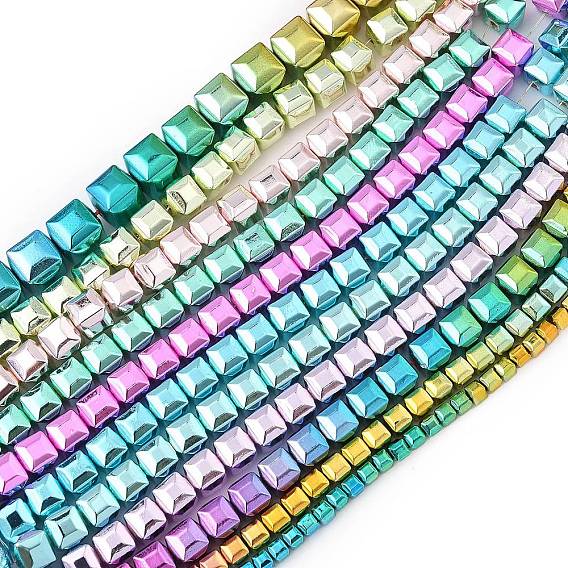 Гальванические нити из синтетических немагнитных гематитовых бусин, граненые, бусины-кубы с настольной огранкой