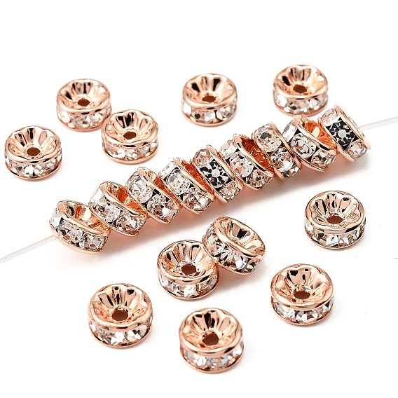 Латунные бусины разделители для поставки стразов, класс AAA, прямой фланец, без никеля , розовое золото , рондель, 8x3.8 мм, отверстие : 1.5 мм