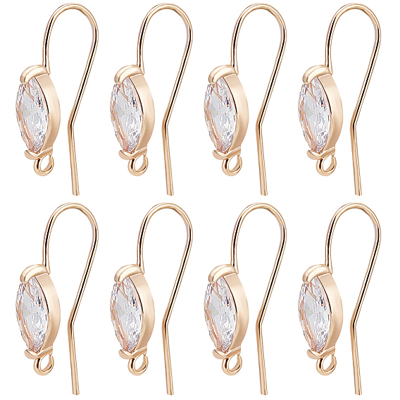 20 шт латунные серьги крючки, провод уха, с кубическим цирконием и горизонтальной петлей, лошадиный глаз , без никеля 