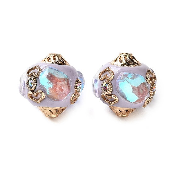 Ручная полимерная глиняная индонезия бисер, круглые с сердцем, с сердечником из сплава и смоляными стразами