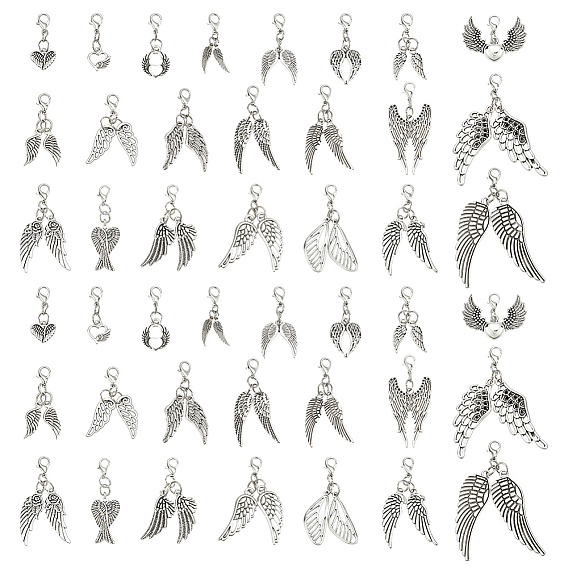 60 шт. подвесные украшения из сплава крыльев, Сплав с застежками когтя омара