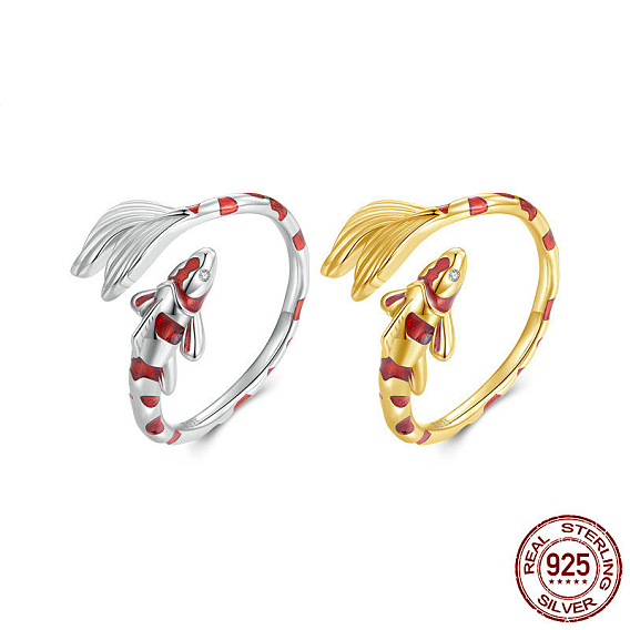 Рыбка 925 кольца-манжеты из стерлингового серебра с прозрачными кубическими цирконами и эмалью для женщин