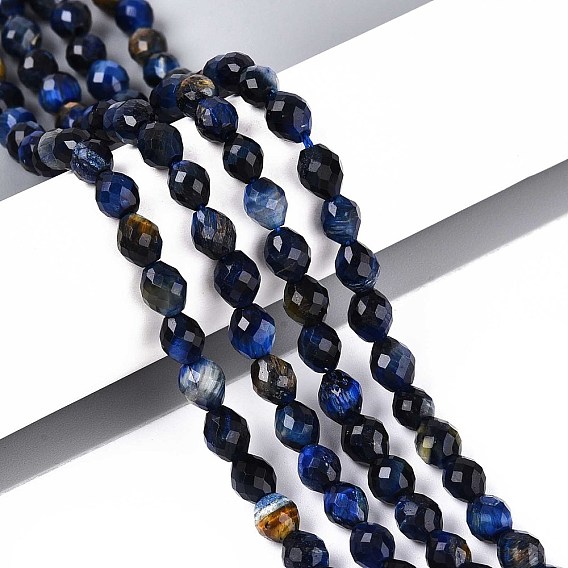 Нити бусин из натурального окрашенного тигрового глаза, баррель, граненые