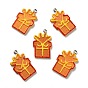Opaque Resin Pendants, with Platinum Tone Iron Loops, Imitation Gingerbread, Christmas Theme, Gift Box