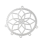 201 Stainless Steel Chandelier Component Links, Etched Metal Embellishments, Flat Round with Flower Connectors