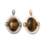 Природных тигровый глаз подвески, Овальные подвески с латунными вставками из прозрачного кубического циркония.
