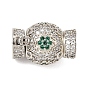 Brass Micro Pave Cubic Zirconia Box Clasps, Round with Flower