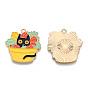Alloy Enamel Pendants, Light Gold, Cat with Flower Charm