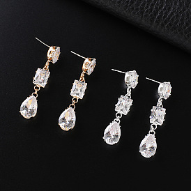 925 Silver Copper Micro Inlaid Zircon Stone Stud Earrings - Elegant and Stylish