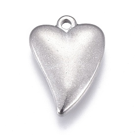 10Pcs 304 Stainless Steel Puffed Heart Pendants Charms Steel Color 15x14.5x4mm 