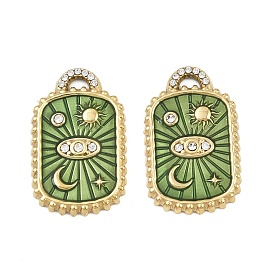 304 из нержавеющей стали горный хрусталь подвески, прямоугольник с луной, звездой, солнцем, Эмаль стиле, ионное покрытие (ip), ручная полировка