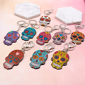 Acrylic Skull Colorful Keychain Halloween Mexican Holiday Ornament Skull Gift
