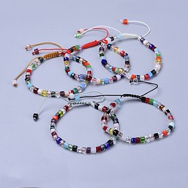 Nylon ajustable pulseras de cuentas trenzado del cordón, Con cuentas facetadas de cristal transparente.