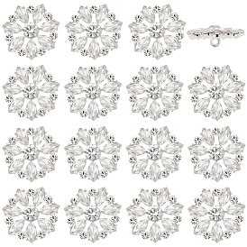 12 шт. 1 пуговицы с хвостовиком из сплава с отверстиями, со стеклянными стразами, цветок