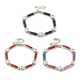 304 Stainless Steel Enamel Rectangle Link Chain Bracelets with Glitter Powder