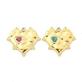 Real 18K Gold Plated Vacuum Plating 304 Stainless Steel Pendants, with Rhinestone, Heart Charms