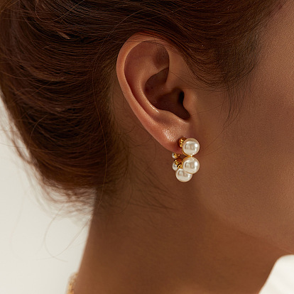 Stylish and Versatile Stainless Steel Pearl Earrings with French C-shaped Flower Design