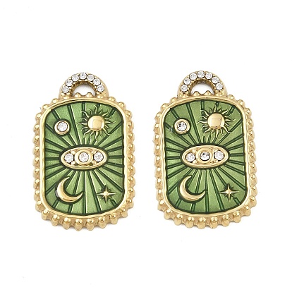 304 из нержавеющей стали горный хрусталь подвески, прямоугольник с луной, звездой, солнцем, Эмаль стиле, ионное покрытие (ip), ручная полировка