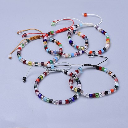 Nylon ajustable pulseras de cuentas trenzado del cordón, Con cuentas facetadas de cristal transparente.