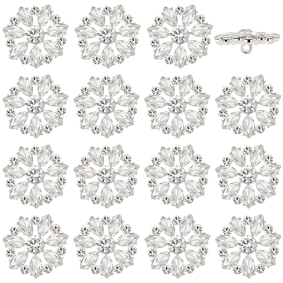 12 шт. 1 пуговицы с хвостовиком из сплава с отверстиями, со стеклянными стразами, цветок