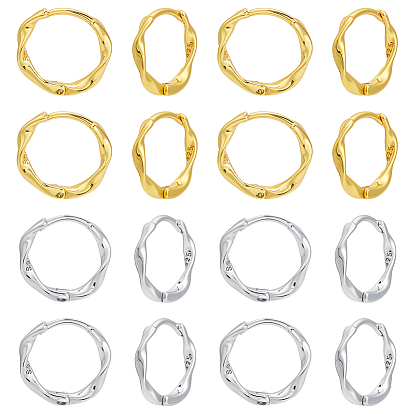 8 Pairs 2 Colors Brass Hoop Earrings, Ring