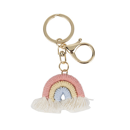 Nordic style small rainbow pendant handmade cotton thread weaving key chain tassel bag car ornament female