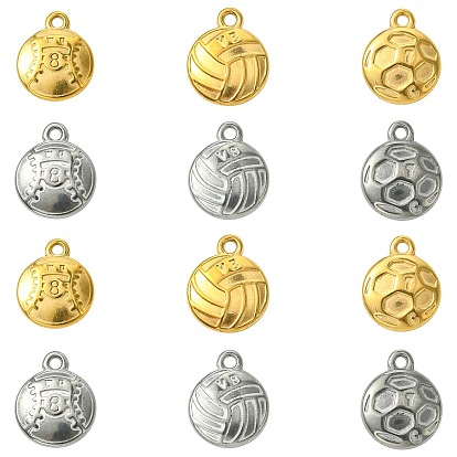 12 шт 6 стили 304 подвески из нержавеющей стали, волейбол, футбол и бейсбол