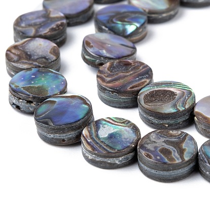 Natural Abalone Shell/Paua Shell Beads Strands, Flat Round