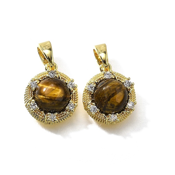 Натуральный тигровый глаз полукруглые подвески, латунные прозрачные кубические циркониевые подвески