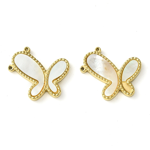 Ion Plating(IP) 304 Stainless Steel Pave Shell Pendants, Butterfly Charms, 2-Loop