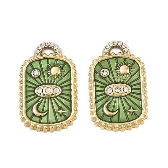 304 из нержавеющей стали горный хрусталь подвески, прямоугольник с луной, звездой, солнцем, Эмаль стиле, ионное покрытие (ip), ручная полировка