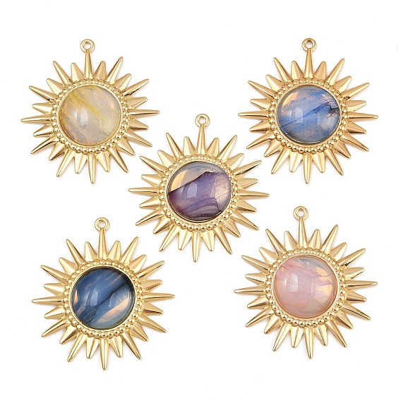 304 подвески из нержавеющей стали, солнце, с стеклянного шарика, вакуумное покрытие pvd, реальный 18 k позолоченный