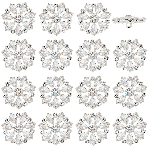 12 шт. 1 пуговицы с хвостовиком из сплава с отверстиями, со стеклянными стразами, цветок