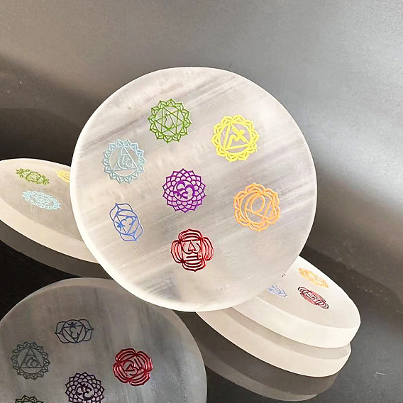 Чакра натуральная гипсовая скульптура витрина украшения, для медитации рейки балансировка силы викка, плоско-круглые