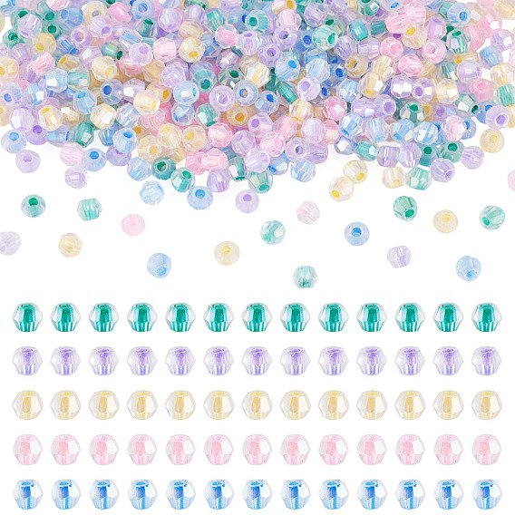 405шт. электролитически покрытых прозрачных стеклянных бусин, двухконусные, с покрытием цвета радуги, граненые