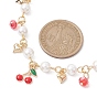 Glass Beads & Pearl Beaded Bib Necklaces, Cherry Alloy Enamel Pendant Necklaces for Women
