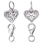 2шт. полые, покрытые родием 925 подвески в форме сердца из стерлингового серебра, с соединительными кольцами и 2шт. карабинами, анти-тускнение