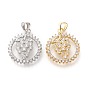 Brass Micro Pave Clear Cubic Zirconia Pendants, Long-Lasting Plated, Ring with Grape