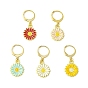 Alloy Enamel Sunflower Pendant Decorations, with 304 Stainless Steel Leverback Earring Findings