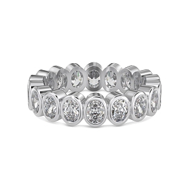Rhodium Plated 925 Sterling Silver Oval Finger Ring, Clear Cubic Zirconia Ring for Women