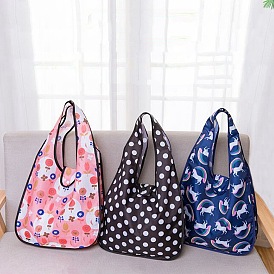 Foldable Oxford Cloth Grocery Bags, Reusable Waterproof Shopping Tote Bags, with Pouch and Bag Handle