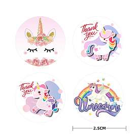 Paper Unicorn Cartoon Sticker Labels, Round Dot Self-adhesive Decals, for Kid's Art Craft, Gift Seal Stickers
