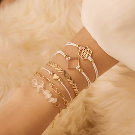 Ethnic style fashion set bracelet fish bone chain geometric polygon love crystal six-piece set jewelry