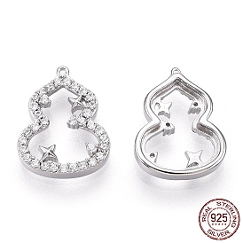 925 Sterling Silver Micro Pave Cubic Zirconia Charms, Gourd/Calabash, Nickel Free