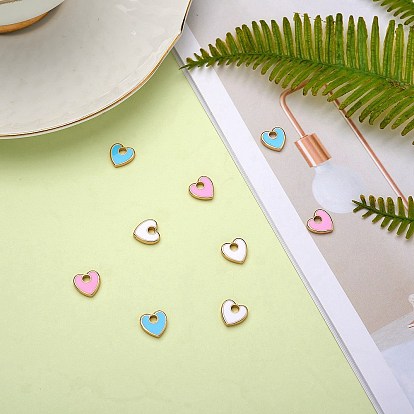 9Pcs 3 Colors Rack Plating Eco-friendly Brass Enamel Charms, Long-Lasting Plated, Real 18K Gold Plated, Heart