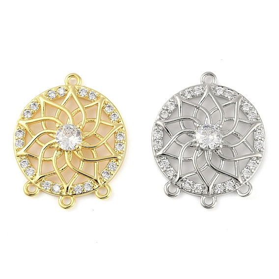 Звенья компонентов люстры из латуни, прозрачного кубического циркония, полые плоские круглые с цветком