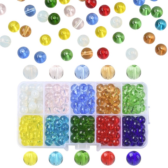 218 шт 10 цвета прозрачные стеклянные бусины, круглые