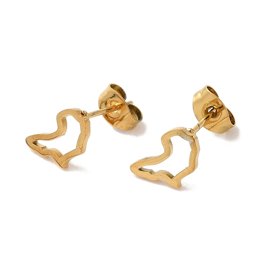 PVD Vacuum Plating 304 Stainless Steel Stud Earrings, Hollow Shoe