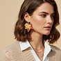 Alloy Enamel Maple Leaf Dangle Earrings for Women, Golden